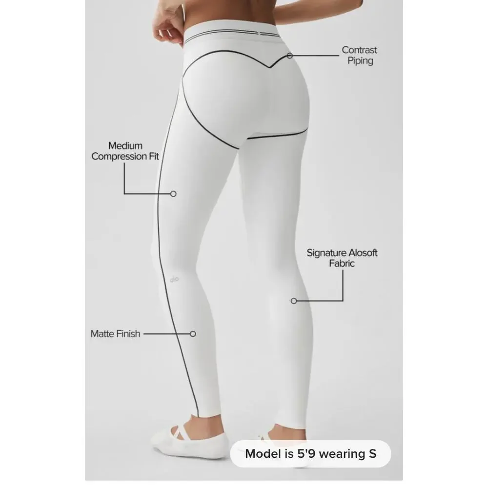 Alo Yoga Leggings Women XS Airbrush High Waist Heart Throb Black White Yoga Chic